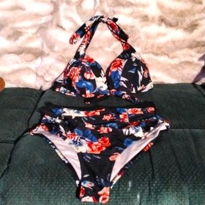 Cupshe Retro Floral High Waisted Bikini Medium EUC